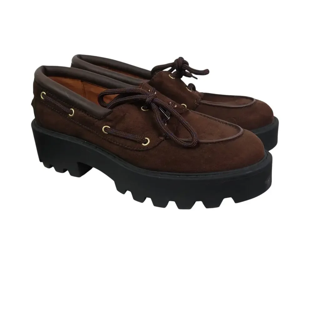Nine West Kerisa Lug Sole Loafers Dark Brown Platform Boat Shoes 10 - Picture 4 of 7